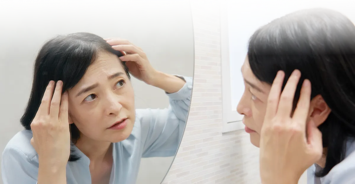 鏡を見る女性